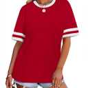 WIHOLL Womens T Shirts Loose Fit Short Sleeve Tees Crew Neck Color Block Summer Tops 2026 Fashion (XXL)