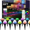 Outdoor Ground Lights, 50FT Smart RGB Pathway Lights with APP/Remote Control, Music Sync, Timer Function, IP67 Waterproof Wired Color-Changing Pathway Light for Garden, Courtyard, Lawn and Parties (15M)