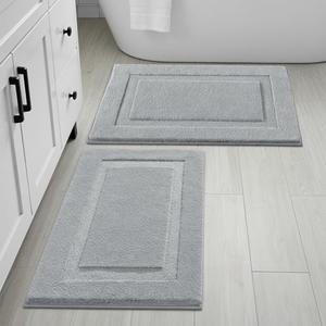 SHACOS Soft Fluffy Bathroom Rugs Sets of 2 Pieces 32x20 inch Bath Rugs Non Slip Washable Bath Mats Shower Rug Absorbent Bathrug, Light Grey