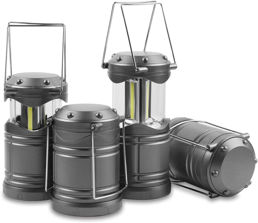 Lichamp LED Camping Lantern, 4 Pack Battery Powered Flashlight for Power Outages, Portable Collapsible Hanging Light Essential for Home, Outdoor, Emergency Lamp Survival Kit Gear for Hurricane, Gray 