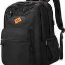 ZORFIN 36L Black Backpack for School, College, and Travel: Water Resistant Bookbag with 8 Compartments, Black 