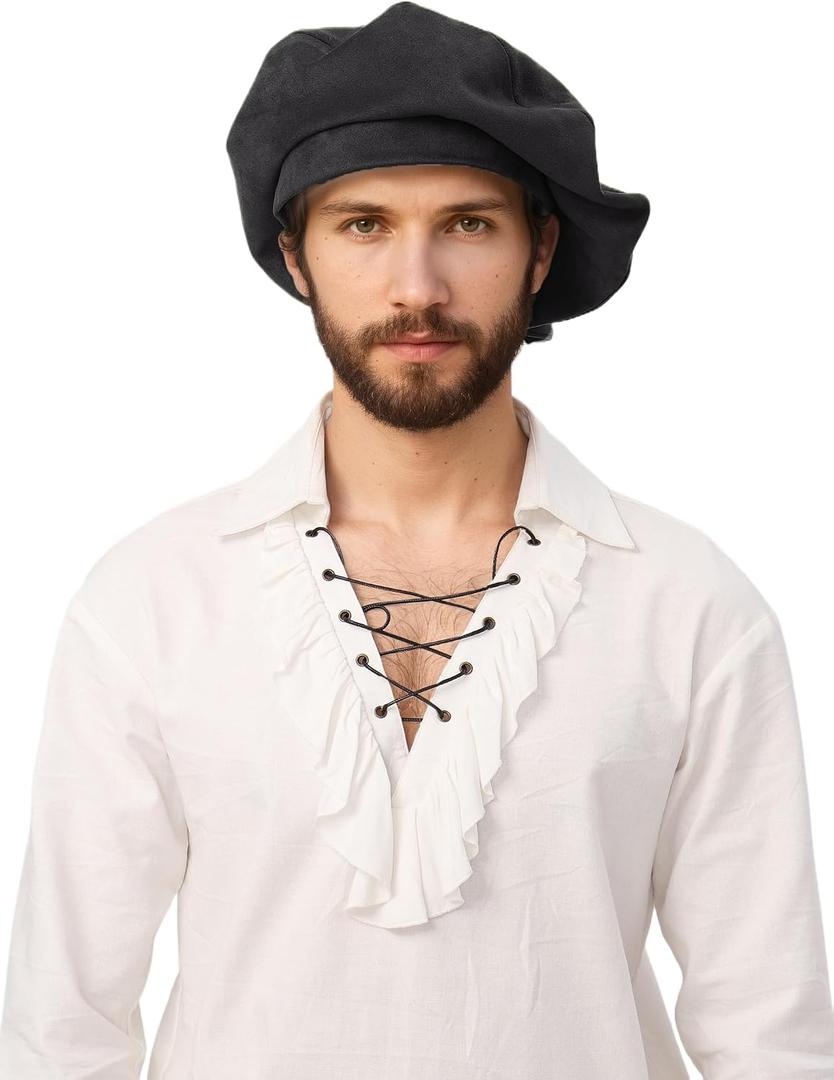 Renaissance Hat Men Medieval Beret Tudor Hat Ren Faire Muffin Cap Minstrel Costume Accessory