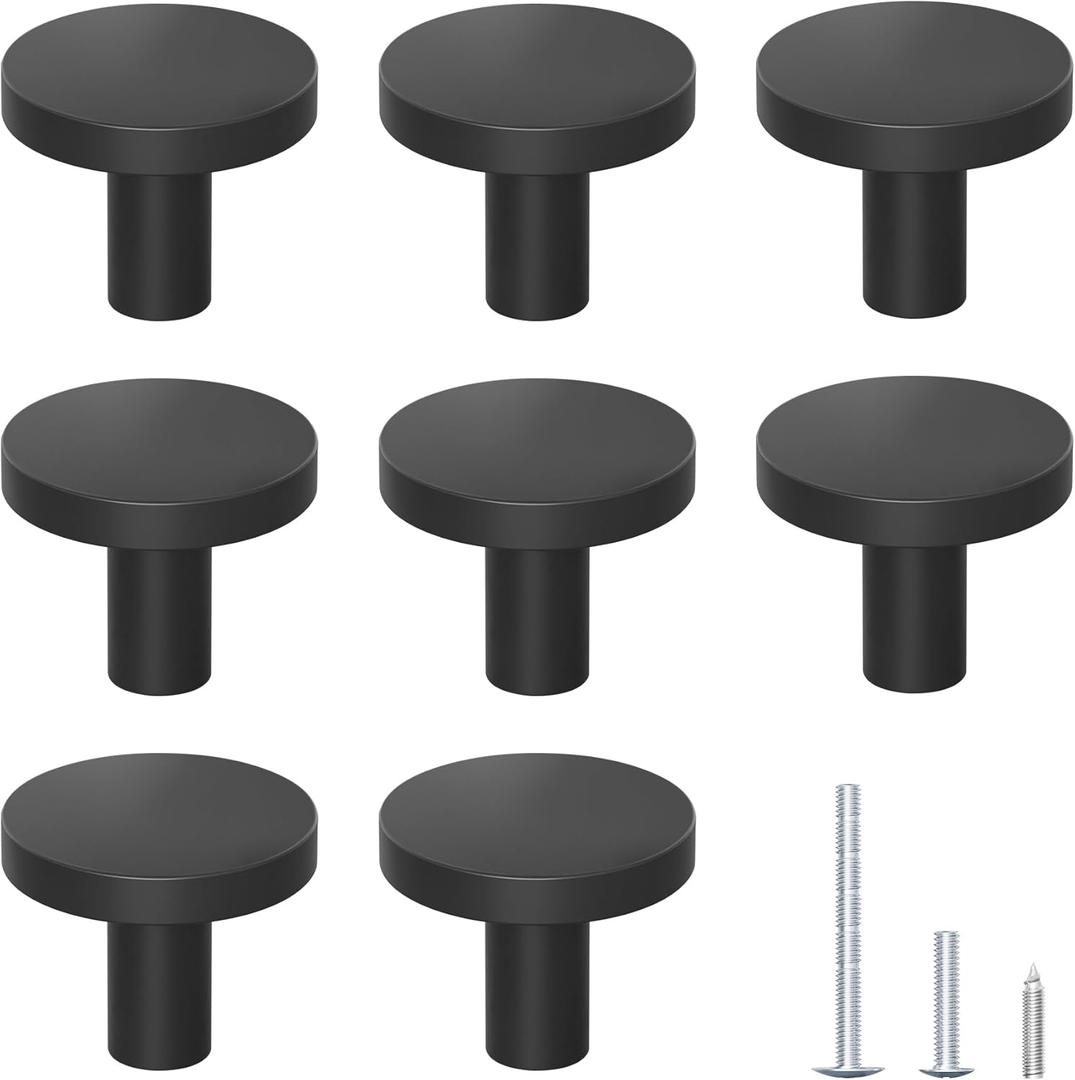 DonYoung 8 Pack Cabinet and Drawer Knobs, Bifold Barn Door Handle- Stylish Round Pulls for Bi-Folding Sliding Barn Door, Kitchen, Dressers, Cupboard and Closets, Matte Black