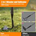 65 Inch 2-in-1 Hoe and Cultivator Garden Tool, Heavy Duty Garden Hoe with 3-Tine Tiller Rake for Weeding and Soil Loosening, Long Handle Stand Up Weed Removal Tool for Planting, Digging & Gardening