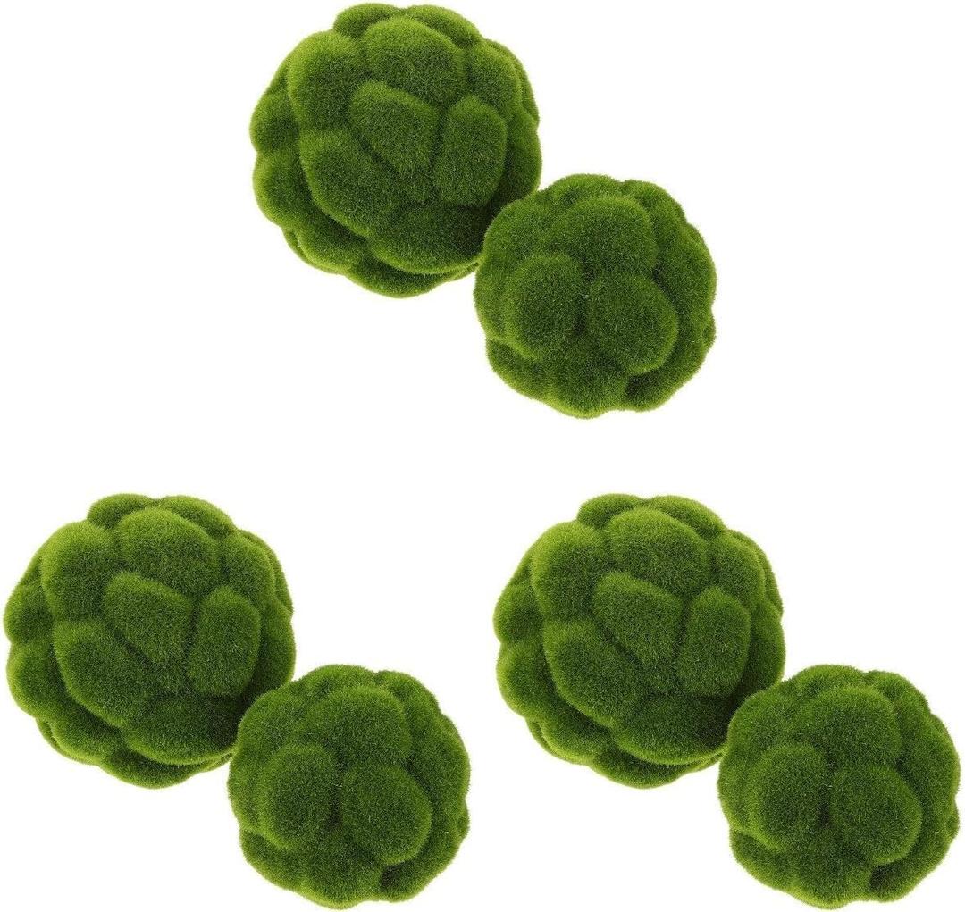 Cabilock 6pcs Green Moss Balls Decorative for Centerpiece Bowls Simulated Moss Balls Topiary Artificial Plant Ornament for Garden Wedding Party Decoration(3.9in/4.7in)