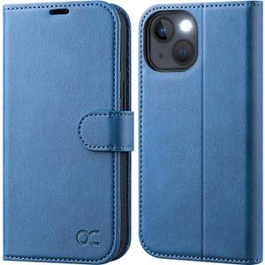 OCASE Compatible with iPhone 13 Wallet Case, PU Leather Flip Folio Case with Card Holders RFID Blocking Kickstand [Shockproof TPU Inner Shell] Phone Cover 6.1 Inch 2021 (Light Blue)
