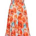 GRACE KARIN Women's 2025 Summer Floral Boho Dress Square Neck Strapped Swing A Line Sundress Beach Long Maxi Outfits, Color: Orange Flower, S