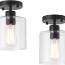 2 Pack Black Modern Semi Flush Mount Ceiling Light,Rustic Ceiling Light Fixture for Closet Hallway Entryway,Hallway Ceiing,Matte Black Finish (6 in)