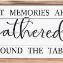 42x15 Inch Wooden Wall Art with Title The Best Memories Are Made Gathered Around The Table, Rustic Farmhouse Dining Room Wall Decor, Large Framed Kitchen Wall Art for Home Decor, Wooden Sign for Above Dining Table(White)