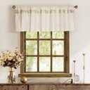 Cotton Linen Kitchen Valance Curtains with Shimmering Gold Embroidered Strip Modern Elegant 16 inches Neutral Farmhouse Short Valance for Window Treatment