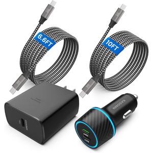 45W USB-C Charger, 2-Pack 45 Watt Super Fast Charger Type C PPS Wall/Car Charger for Samsung Galaxy S26 Ultra/S26+/S25 Ultra/S24+/S23/S22 Ultra/Note 10+, Tab S9 (10FT+6.6FT 5A Type C Cable)