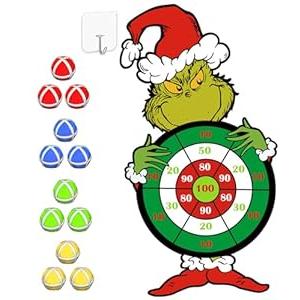 Christmas Games Gifts for Kids, Large Christmas Dart Board Game with 12 Sticky Balls, Indoor Outdoor Sport Multi-Player, Xmas Party Supplies Stocking Stuffers