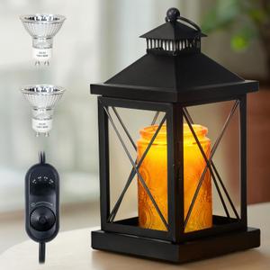 Candle Warmer Lamp with Timer, Dimmable Candle Lamp, Compatible with Small and Large Candles, Vintage Lamp Candle Warmer for Bedroom Home Living Room Decor, Wax Melt Warmer with 2 Bulbs (Black)