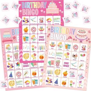 Fancy Land Birthday Bingo Game for Kids Girls 24 Players Birthday Classroom School Party Activities