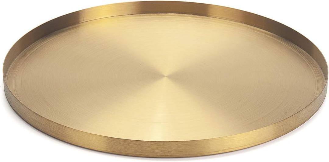 IVAILEX Gold Stainless Steel Round Jewelry and Make up Organizer/Candle Plate Decorative Tray (12.6 inches)