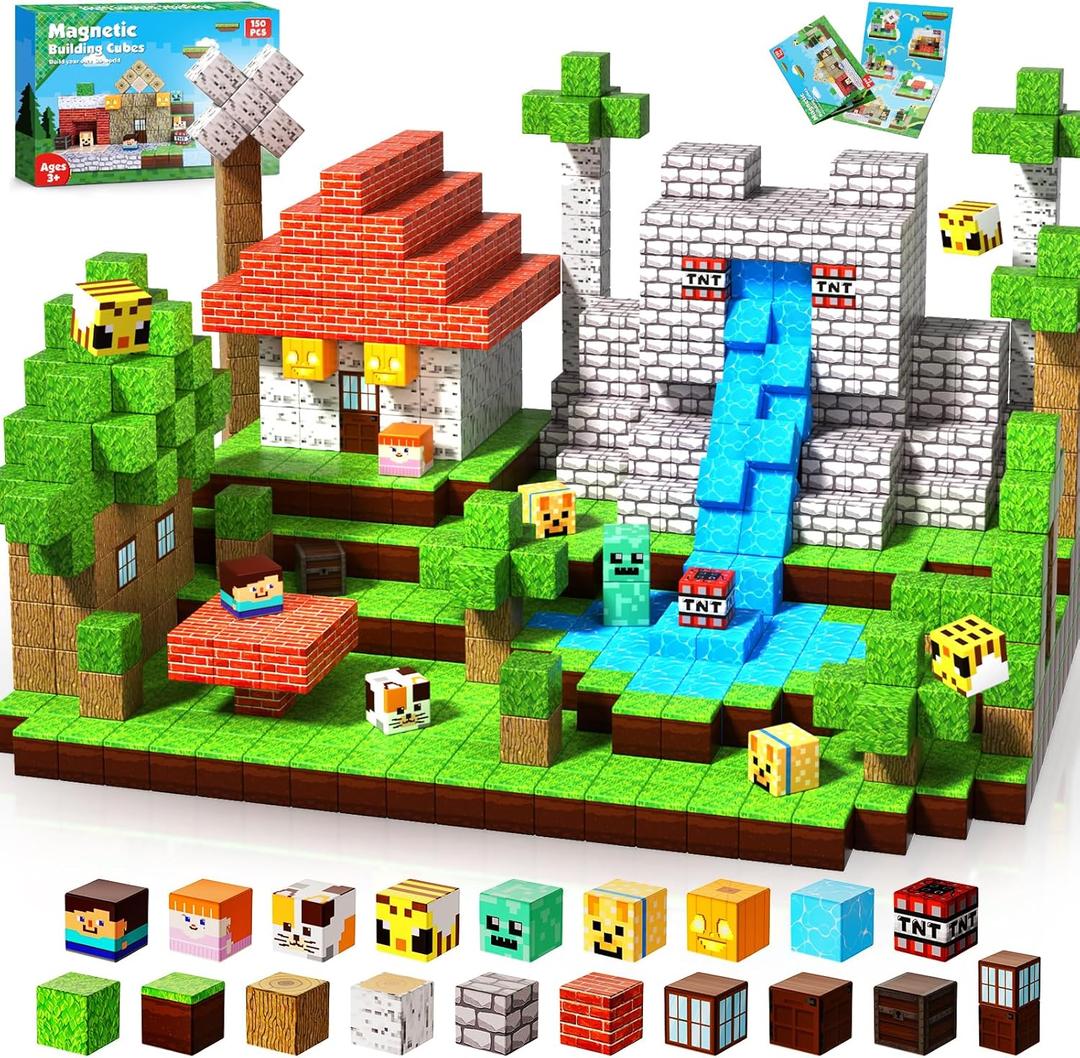 Magnetic Blocks - 150 PCS Build Magnetic Windmill Falls Homes - Magnetics Toys for Montessori Toddler Christmas Birthday Gifts - STEM Sensory Toys for 3-10 Year Old Boys & Girls