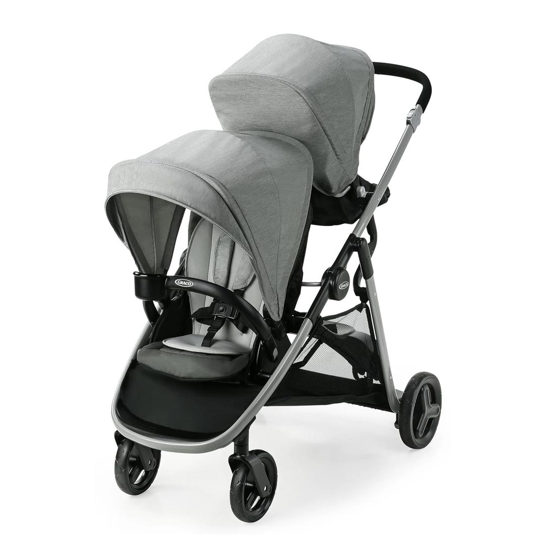 Graco Ready2Grow LX 2.0 Double Stroller, Twin Baby Stroller Features Bench Seat and Standing Platform Options, Compact Fold Perfect for Baby Travel, Clark