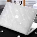 KEROM Glitter Case for MacBook Air 13 inch 2025-2022 M4 M3 M2 A3240 A3113 A2681, Luxury Bedazzled Shiny Bling Sparkle Textured PU Leather Hard Shell & Keyboard Cover for Mac Air 13.6 inch Case, Silver
