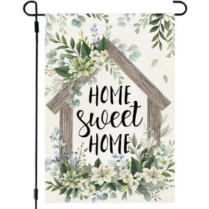 5 x CROWNED BEAUTY Spring Home Sweet Home Garden Flag Eucalyptus Welcome 12x18 Inch Double Sided Small Floral Seasonal Holiday Decoration for Outdoor Lawn Yard