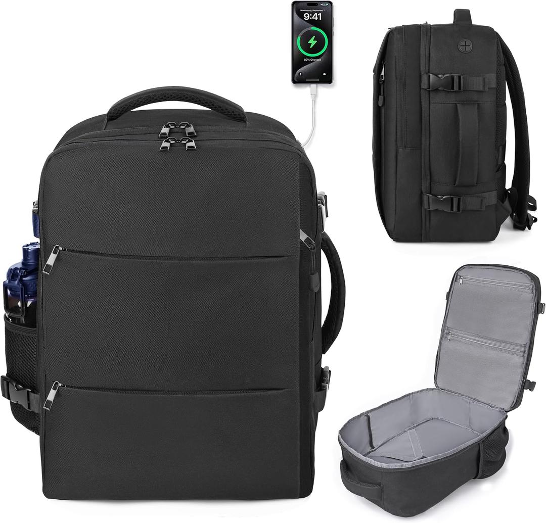 DEYACE Travel Backpack for Men Women, TSA Approved Carry On Backpack Personal Item Size Airplane Approved Weekender Bag, Water Resistant Lightweight Laptop Daypack for Flight, Black