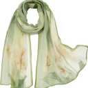 E-Clover Herebuy - Unique Women's Floral Scarves: Chiffon Flowers & Birds Printed Scarf (Green)