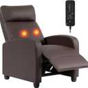 BestMassage | Recliner Chair | with 2 Point Massage Function | Leather Dark Brown | with Lumbar Support, Adjustable Push Back, Footrest & Padded Seat | Easy Assembly | for Living Room, Home Theatre, Leather Dark Brown