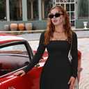 XXTAXN Womens Sexy Square Neck Long Sleeve A Line Mini Dress (L)