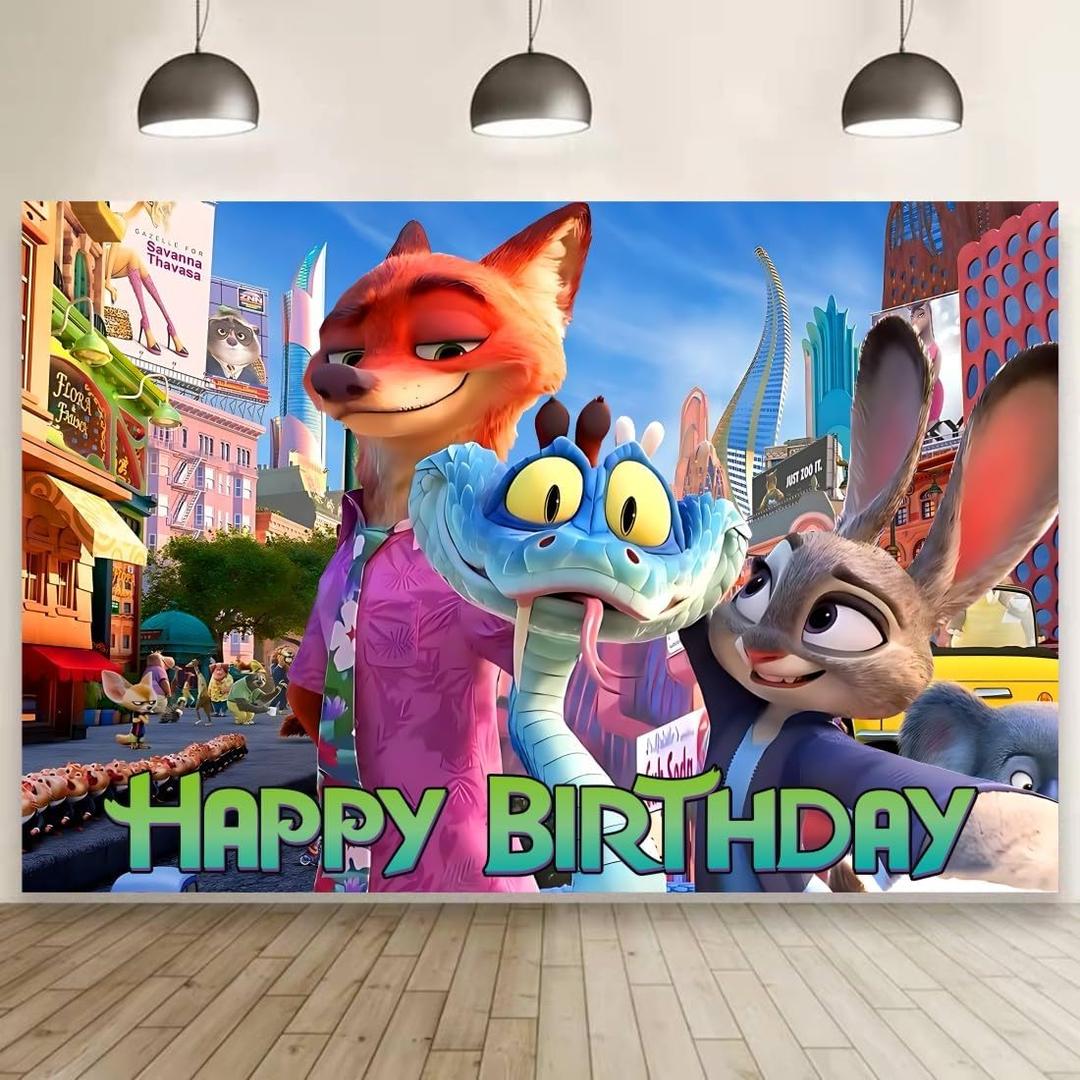 Zootopia Backdrop Birthday Decorations, Zootopia Birthday Banner Backdrop for Kids Birthday Party Supplies (5x3ft)