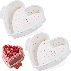 SJ 2P Silicone Heart Shaped Cake Pans with Metal Reinforced Frame, 8 Inch Nonstick Cake Pan, BPA Free Silicone Heart Cake Baking Mold for Oven Dishwasher Safe