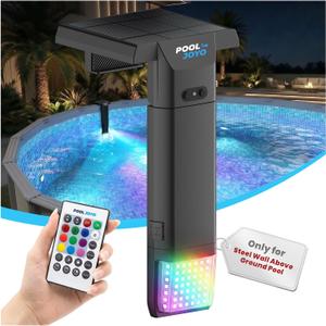 Solar Pool Lights Only for Steel Wall Above Ground Pools, 5.210 in Top Rail Remote Control, Brighter 3-Sided 180 Underwater Glow, 10 Colors 4 Modes, IP68 Waterproof1 Pack