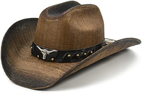 FLUFFY SENSE. Cowboy Hat for Women and Men - Straw Cattleman Crease Western Hats with Upgrade 4 inches Shapeable Wide Brim