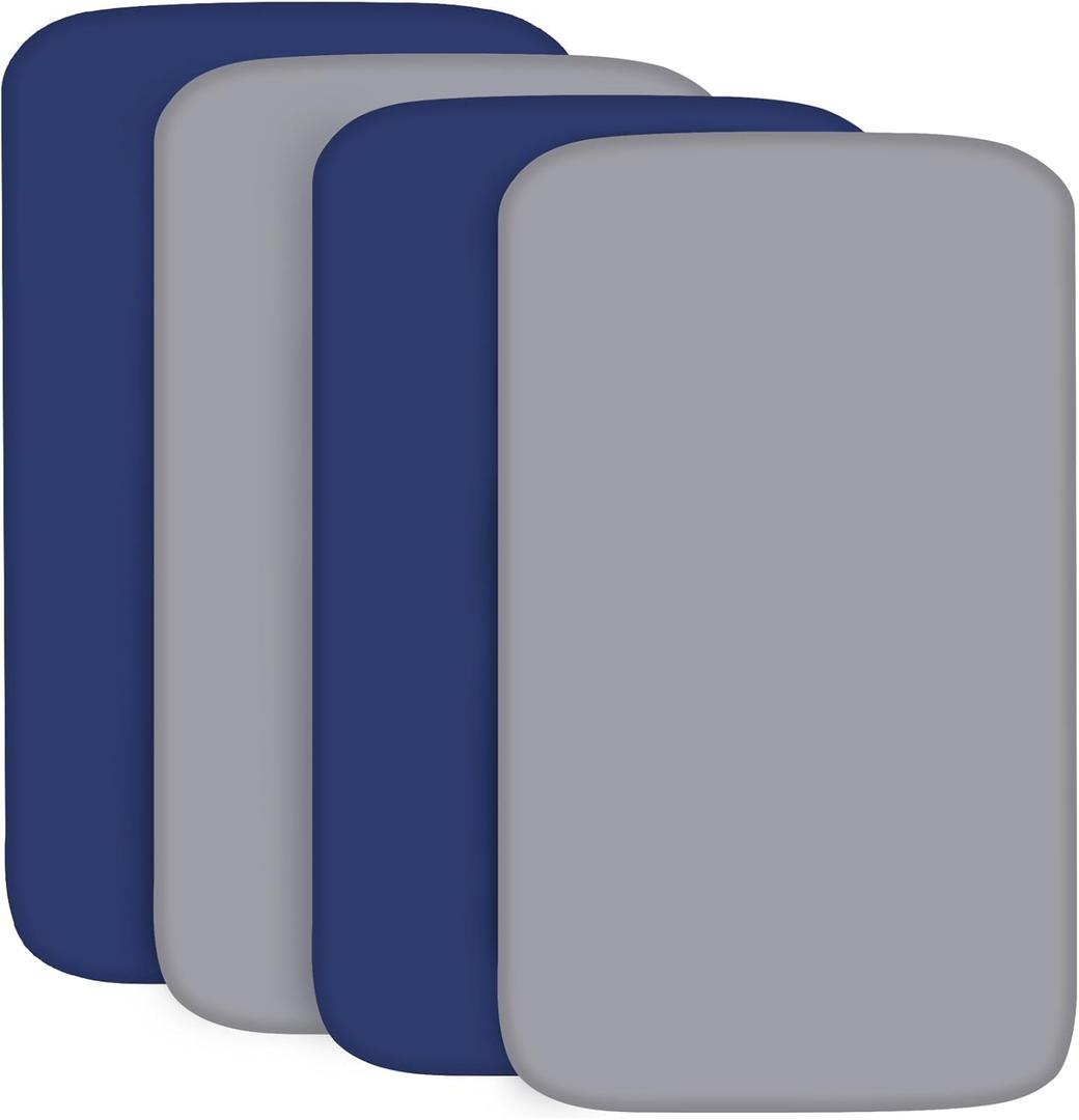 BIloban Pack n Play Sheets 4 Pack, Portable Playard | Mini Crib Sheets, Ultra Soft Microfiber Pack and Play Sheet, Preshrunk, Navy and Light Grey
