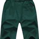 QPNGRP Men's Zipper Pockets Elastic Stretch Waist Workout Casual Shorts (Green)