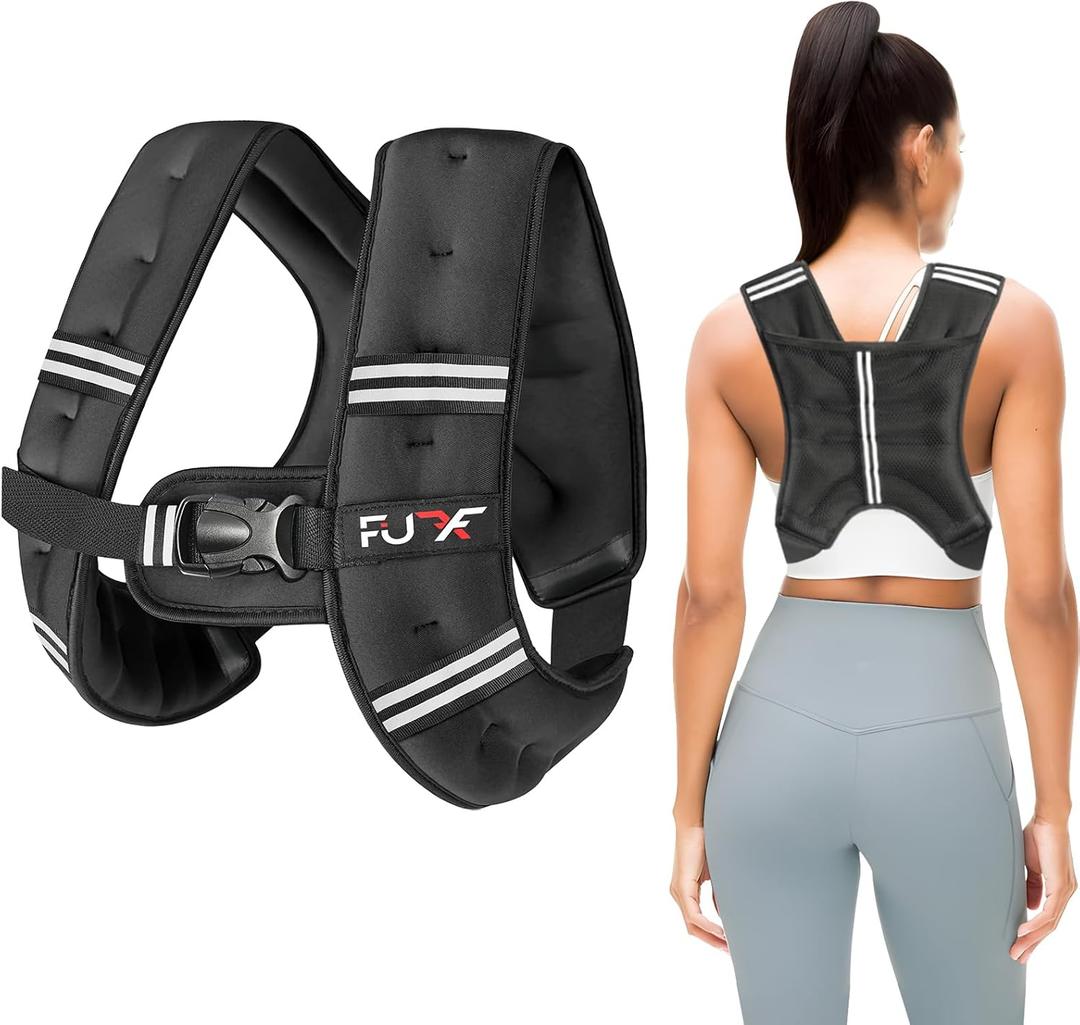 FUFF Weighted Vest Woman, 5/10/12/15/20/25/30 LB Womens Weight Vest for Walking, Strength Training Weight Vests for Female Men, Reflective Stripe Body Vest for Workout Running Jogging Fitness (Black)