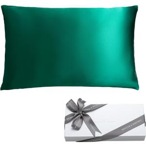 spencer & whitney Silk Pillowcase for Hair and Skin Health with Hidden Zipper 100% Mulberry Silk Bed Pillowcase Both Side 22 Momme Silk(Green)