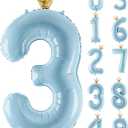 Number 3 Balloon with Crown, Large number balloons 40 inch, 3rd Birthday Party Decorations Supplies 3 Year Old Sign Decor, Blue
