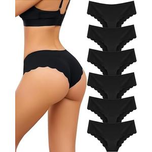 FINETOO 6 pack Seamless Underwear for Women Sexy Low Rise Hipster Wave Edge No Show Bikini Panties Womens Cheeky M