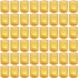 Maxdot 48 Pack Gold Glass Votive Candle Holders 2.1 x 2.6 Inch Easter Tea Light Candleholder Bulk Xmas Glass Tealight Candlestick Holders for Table Centerpiece Fireplace Home Wedding Party Decor