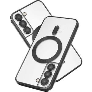 Magnetic for Samsung Galaxy S21 Case,Electroplated Edge Clear Back Slim Protective Phone Case with Camera Protection,Compatible with MagSafe,Black Edge