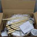 EDISHINE Rattan Arc Floor Lamp with Remote,Gold Farmhouse Standing Lamp with Dimmable LED Bulb,Rattan & Fabric Double Shades,Foot Switch,Adjustable Wicker Floor Lamps for Living Room, Bedroom, Nursery