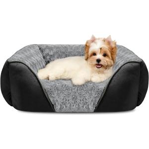 INVENHO Small Dog Bed Rectangle Washable Orthopedic Soft Calming Sleeping Durable Pet Cuddler with Anti-Slip Bottom (S(20"x 19"x 6"), Black)