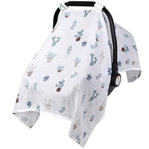 Muslin Carseat Cover for Boys Girls, Breathable Infant Car Seat Canopy, Lightweight Baby Carrier Cover, Newborn Shower Gift, Fit Spring Summer/Hot Days/Warm Weather, Cactus 2Pcs