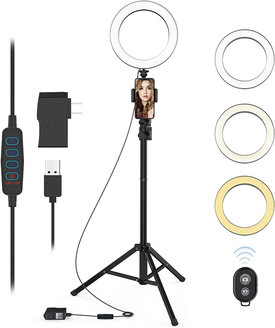 9 Inch Dimmable LED Ring Light with Phone Holder and 50'' Extendable Tripod Stand Selfie Ring Light Kit with Wireless Remote Circle Light with 3 Modes for Smartphone YouTube TikTok