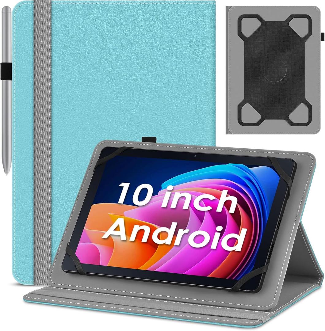 DETUOSI Universal 10 Inch Tablet Case,10.1 Inch Android Tablet Cover, Protective Folio Stand Case for 9.6-10.5 Inch Tablet, PU Leather Tablet Cover for 10.1 Inch Tablet Android (Sky Blue)