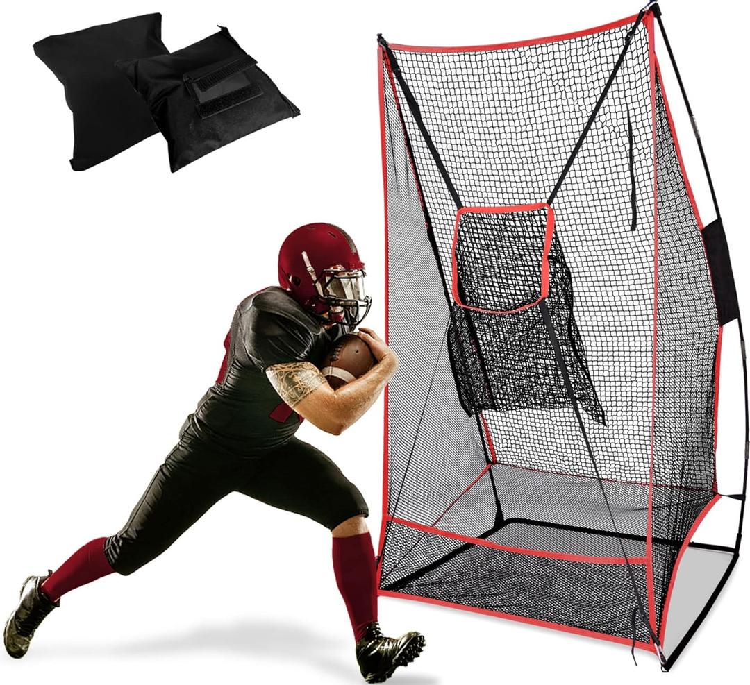 3x6FT Football Net with Throwing Target Strike Zone for Kicking Punting and QB Accuracy Training Portable Football Practice Equipment with Steel Base and Carry Bag