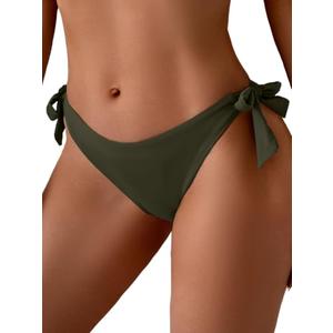 Eomenie Thong Bikini Bottoms for Women Sexy Cheeky Swimsuit Bottom Low Rise Adjustable Tie Side Bathing Suit Army Green 2XL