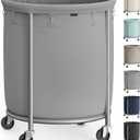 SONGMICS 50.2-Gallon (190 L) Laundry Basket with Wheels, Rolling Round Heavy-Duty Laundry Hamper Cart with Steel Frame and Removable Bag, 2 Locking Wheels, Gray and Metallic Silver URLS001G01