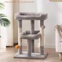 FourFurPets Small Cat Tree, Multi-Level Cat Tree for Indoor Cats, Cat Tower with Scratching Post, Cat Condo for Kittens,Toy Balls, 2 Soft Platform, Light Gray