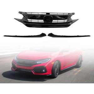 Civic Bumper Set - Front Bumper Grille Kit For Honda Civic (2016-18 Civic Glossy Black)