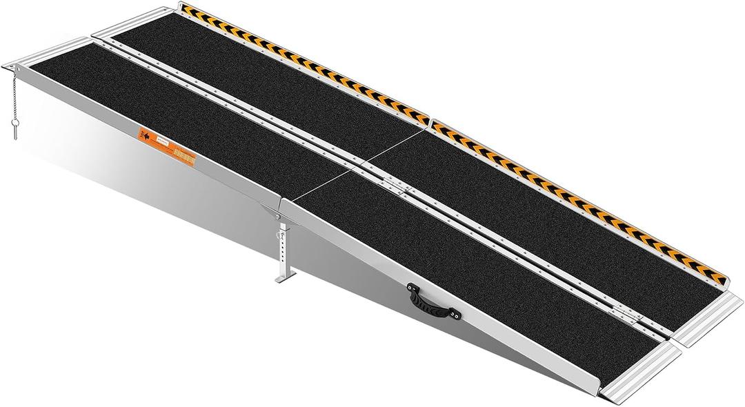 7 Feet Wheelchair Ramp, Non-Slip Aluminum Folded Handicap Ramp with Support Legs, Safer Door Threshold Wheelchair Ramps for Home, Wheel Chair Ramp for Home Steps, Stairs, Entry, Doorways